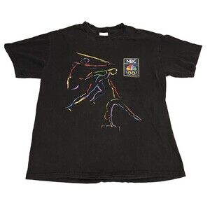 90s Vintage NBC Sports Olympics Black Graphic Shirt VTG L Large Olympic 1992 VTG